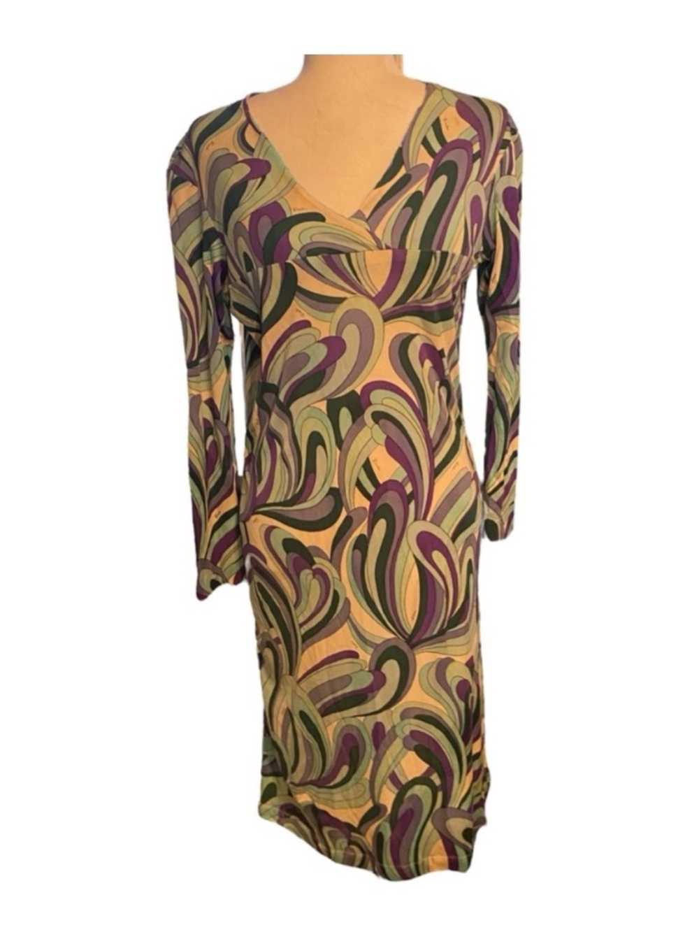 Emilio Pucci Womens Purple Blue Vintage 1960s 1970s Silk Dress Long Sleeve